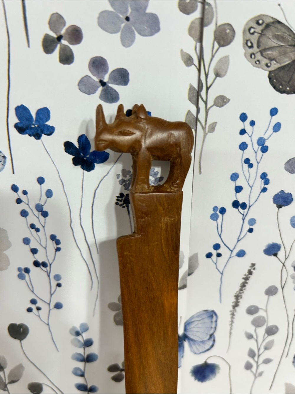 Vintage BESMO Kenya Hand-Carved Wooden Rhinoceros Letter Opener - Mid-Century Af